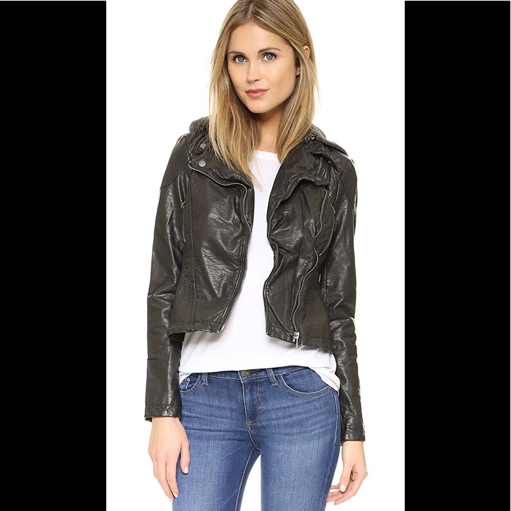 Free People Hooded Vegan Leather Jacket